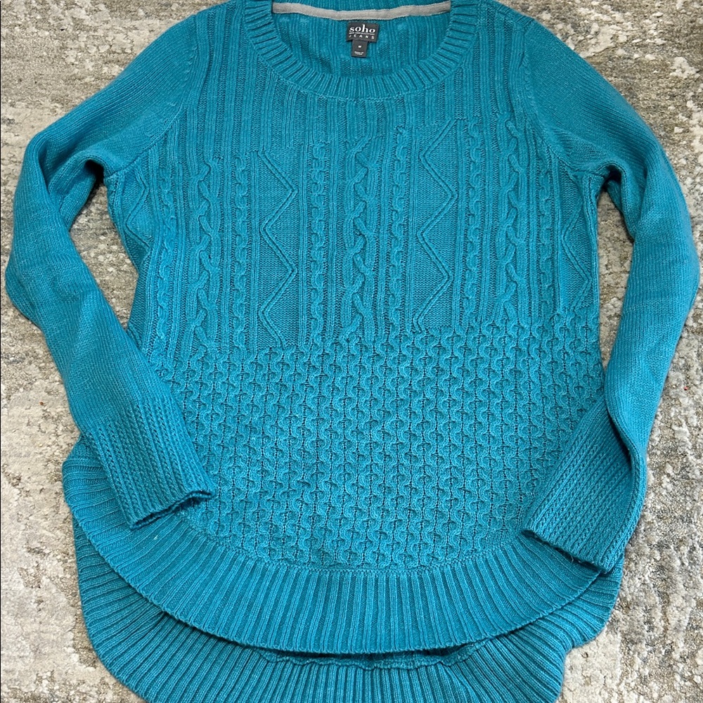 New York & Company Teal Cable Knit Sweater